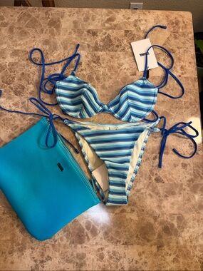 triangl swimwear Blue Striped Tie-Side Bikini Set